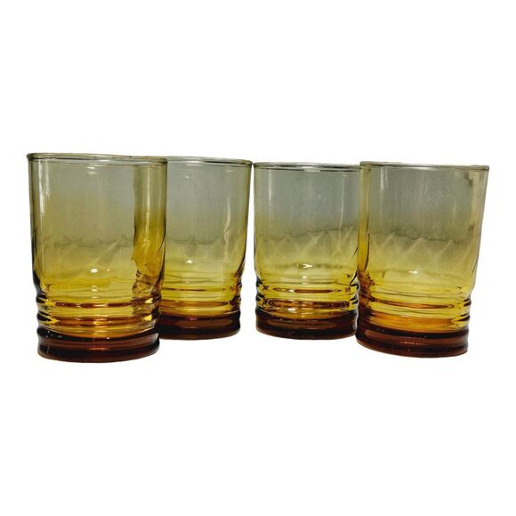 Vtg Amber Juice Glasses Tumbler Set Of 4 Optic Swirl by Libbey Malibu Honeycomb - Picture 5 of 14